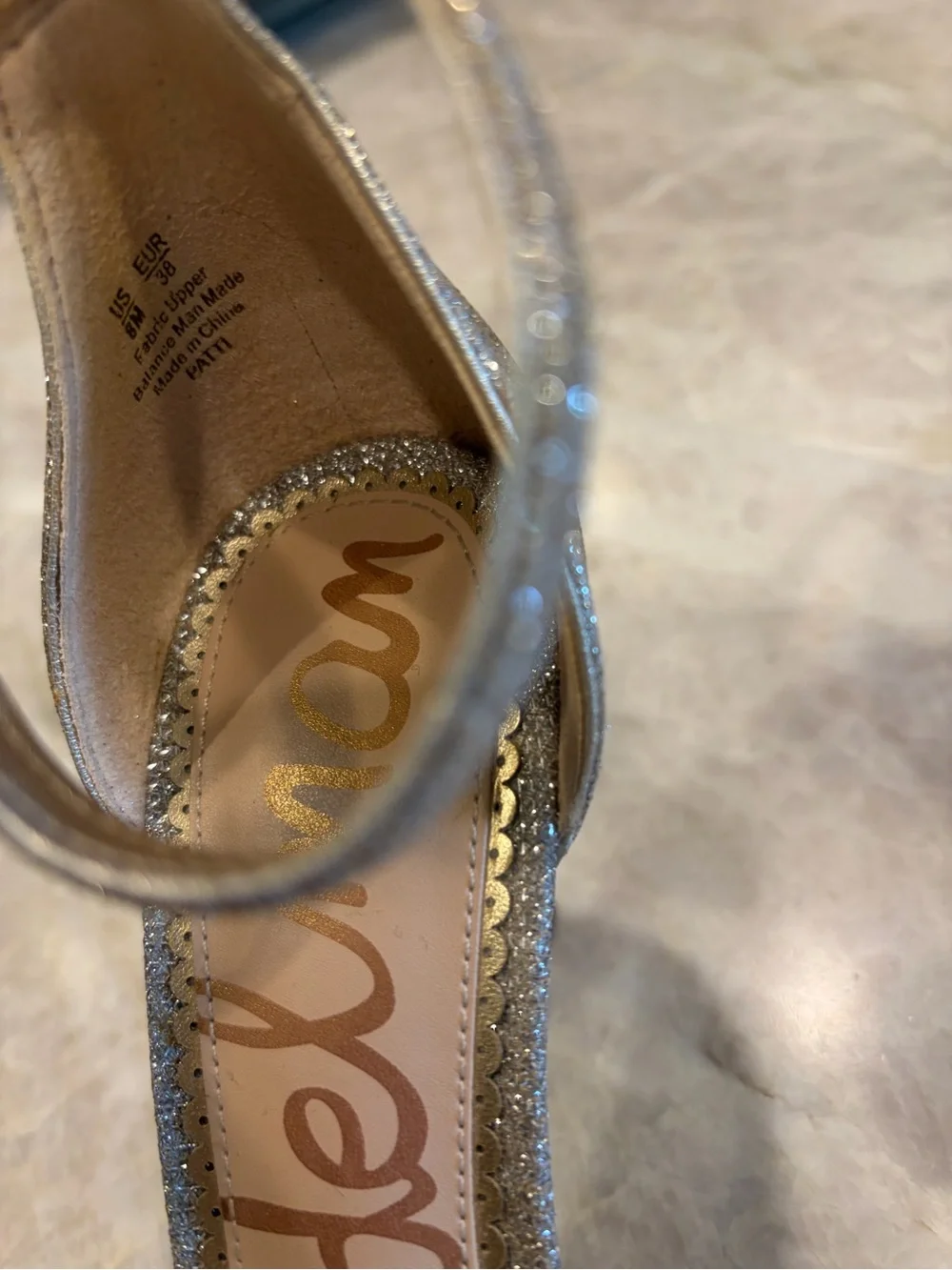 Sam Edelman Patti Silver Glitter Ankle-Strap Heels